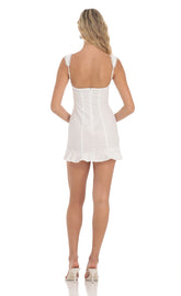 Floral Dotted Ruffle Dress White